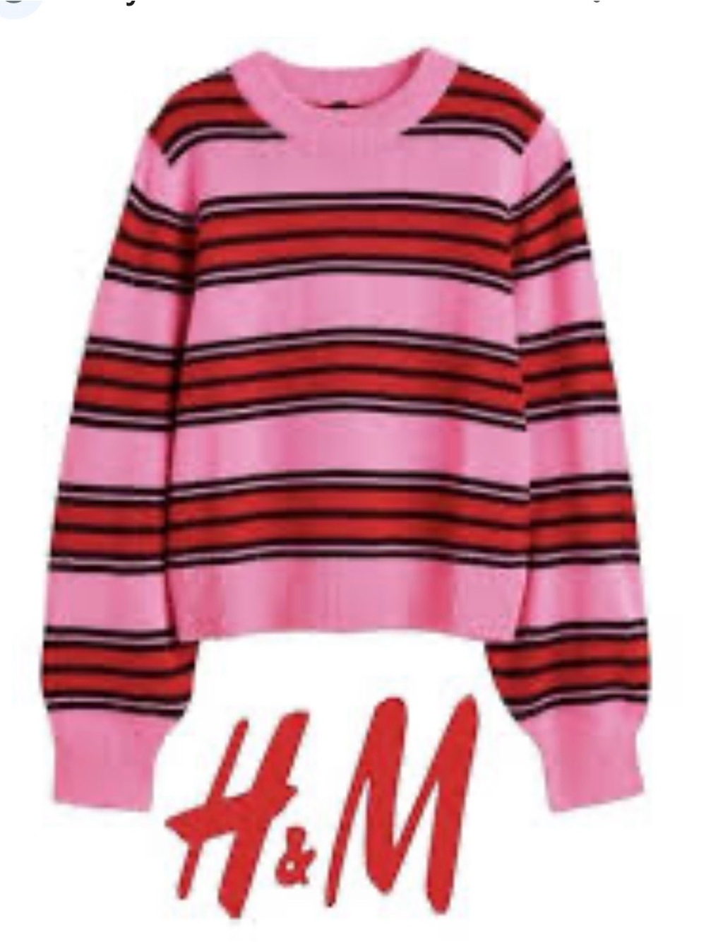 H&M Divided Pink Red Striped Oversized Sweater Size S